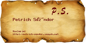Petrich Sándor névjegykártya